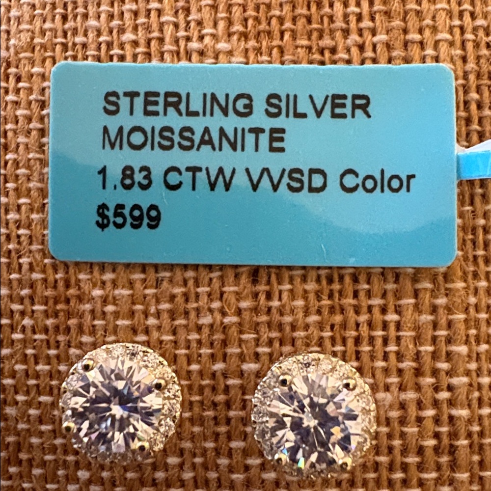 14K Gold over Solid Sterling Silver 1.83 Carat VVSD Moissanite Halo Earrings - Picture 5 of 5